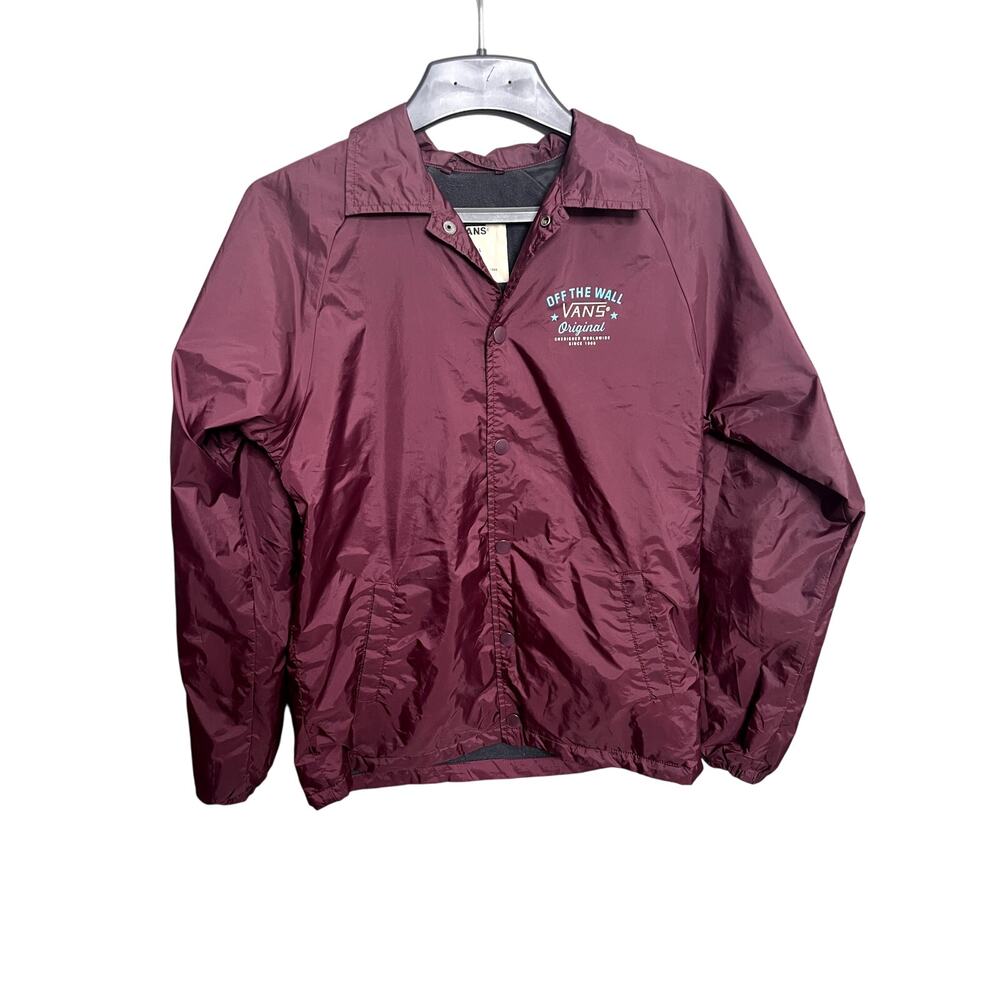 Vans "Off The Wall" Small Maroon Windbreaker Nylon Jacket Snap Front Comfy Rain